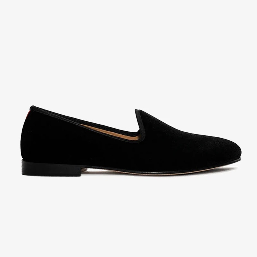 Del Toro Men's Black Velvet Slipper II W Red Croc Effect Leather Stripe V1 × 1